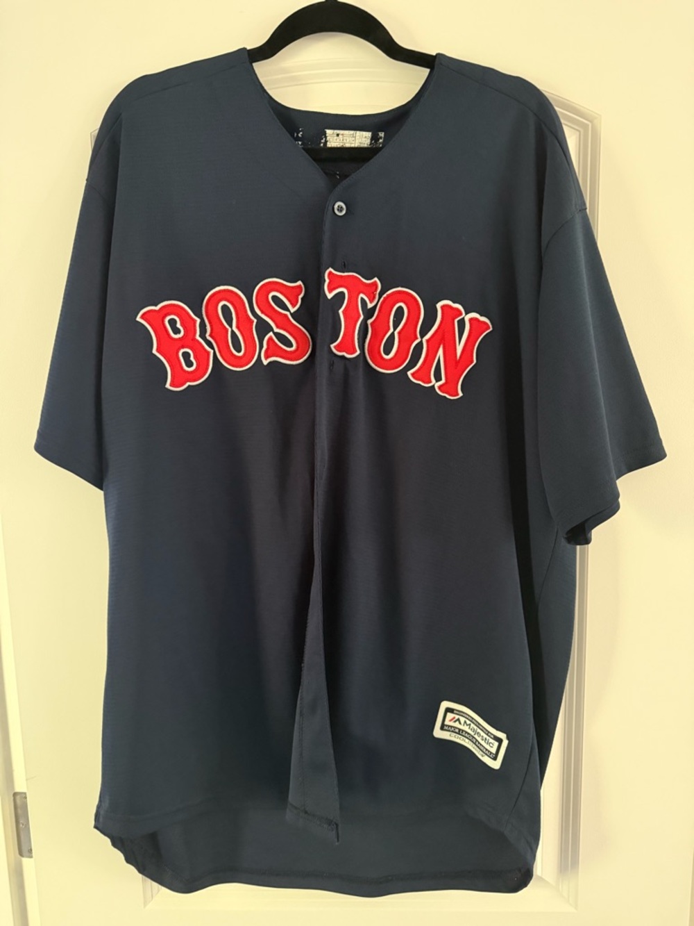 Majestic Navy Boston Baseball Jersey with Red Lettering
